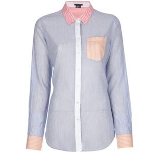 Theory Button Down Long Sleeve Multi Pattern Color Striped Blue Pink Orange SP